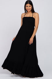 Black Halter Neck Cut Out Maternity Maxi Dress