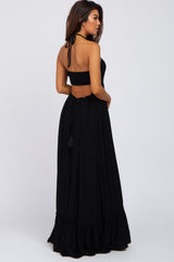 Black Halter Neck Cut Out Maxi Dress