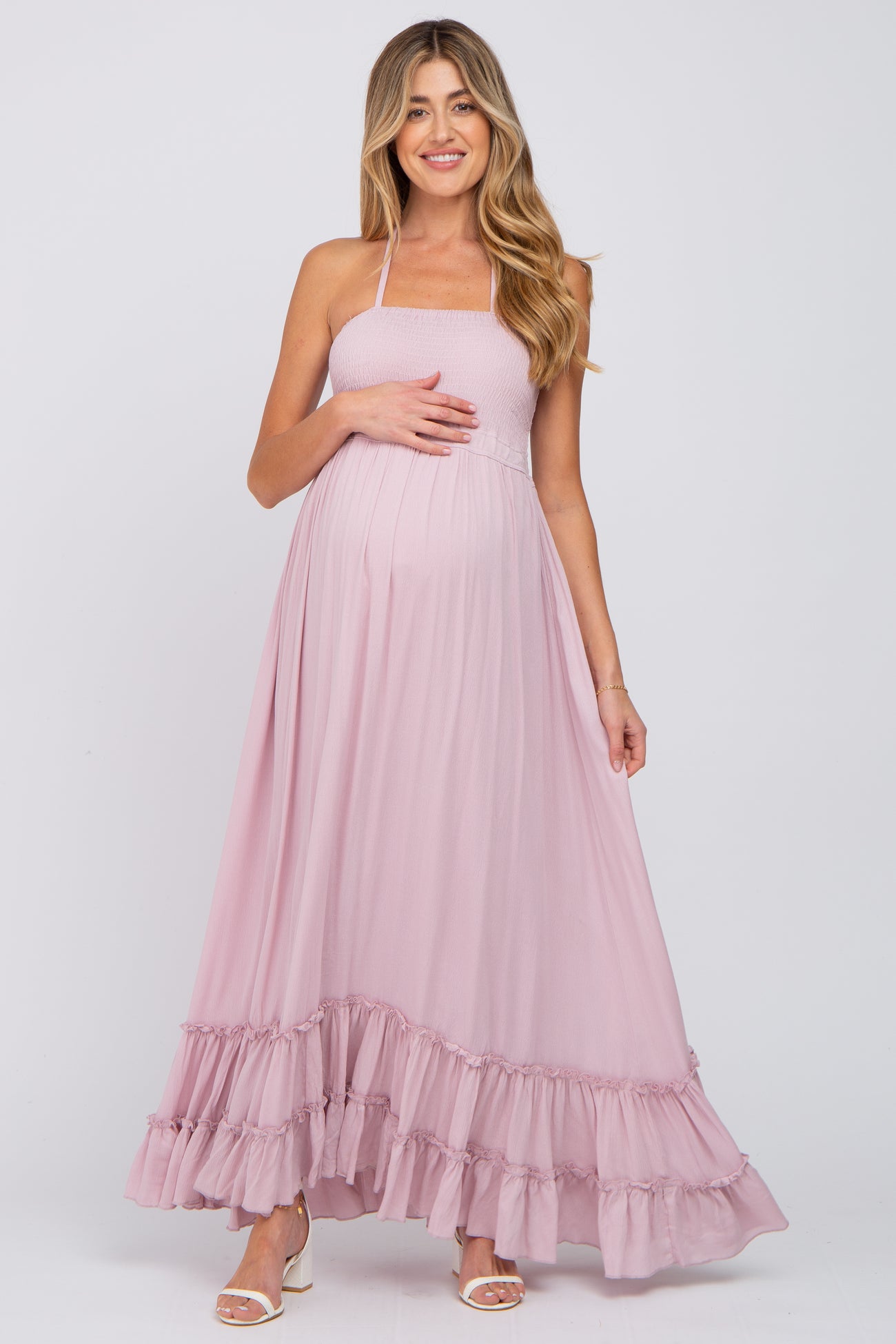 Mauve Halter Neck Cut Out Maternity Maxi Dress– PinkBlush