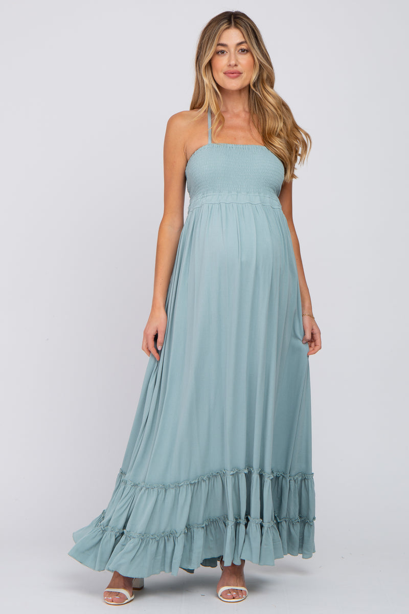 Aqua Halter Neck Cut Out Maternity Maxi Dress – PinkBlush