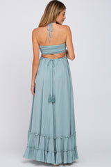 Aqua Halter Neck Cut Out Maternity Maxi Dress