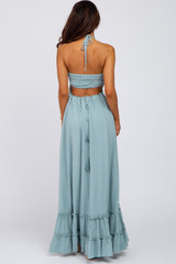 Aqua Halter Neck Cut Out Maxi Dress