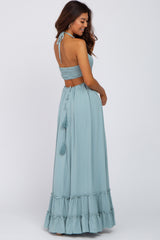 Aqua Halter Neck Cut Out Maxi Dress