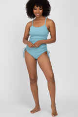 Aqua Ribbed Side Tie One-Piece Swimsuit