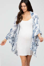 Navy Leaf Print Ruffle Accent Maternity Coverup