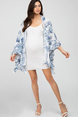 Navy Leaf Print Ruffle Accent Maternity Coverup