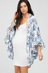 Navy Leaf Print Ruffle Accent Maternity Coverup