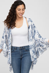 Navy Leaf Print Ruffle Accent Coverup