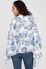 Navy Leaf Print Ruffle Accent Coverup