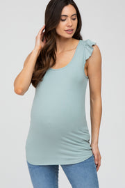 Mint Green Ribbed Ruffle Shoulder Maternity Tank Top