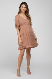 Mocha Ruffle Tassel Accent Maternity Dress