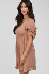 Mocha Ruffle Tassel Accent Dress