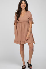 Mocha Ruffle Tassel Accent Dress