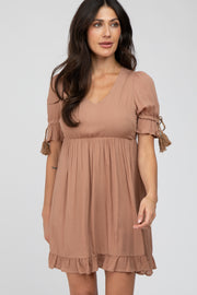 Mocha Ruffle Tassel Accent Dress