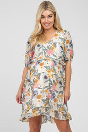 Multicolored Floral Ruffle Accent Maternity Dress