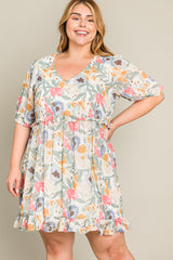 Multi-Color Floral Short Sleeve Plus Dress