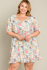 Multi-Color Floral Short Sleeve Plus Dress