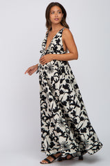 Black Floral Sleeveless Maternity Maxi Dress