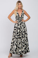 Black Floral Sleeveless Maternity Maxi Dress