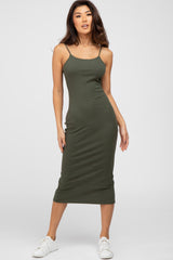 Olive Ribbed Midi Dress