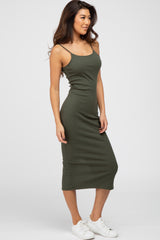 Olive Ribbed Midi Dress