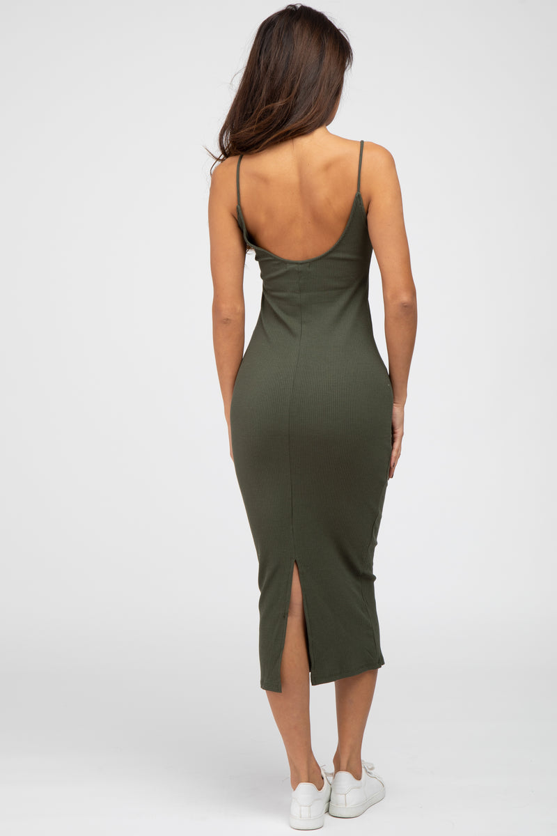 Olive Ribbed Midi Dress – PinkBlush