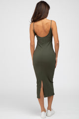 Olive Ribbed Midi Dress