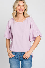 Lavender Ruffle Sleeve Ribbed Top