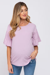 Lavender Ruffle Sleeve Ribbed Maternity Top