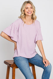 Lavender Ruffle Sleeve Ribbed Top