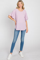 Lavender Ruffle Sleeve Ribbed Top