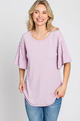 Lavender Ruffle Sleeve Ribbed Top