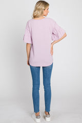 Lavender Ruffle Sleeve Ribbed Top