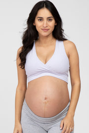 Lavender Ribbed Crossover Maternity Sports Bra