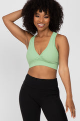 Green Ribbed Crossover Sports Bra