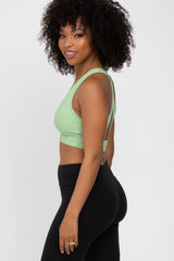 Green Ribbed Crossover Sports Bra