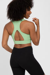 Green Ribbed Crossover Sports Bra