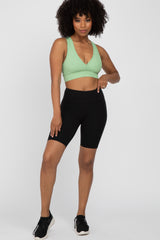 Green Ribbed Crossover Sports Bra