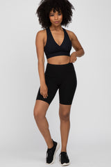 Black Ribbed Crossover Sports Bra