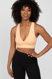 Peach Ribbed Crossover Sports Bra