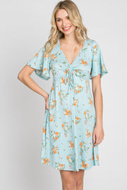 Blue Floral Short Sleeve Dress