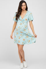 Blue Floral Short Sleeve Maternity Dress