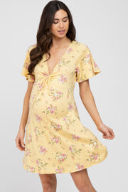 Yellow Floral Short Sleeve Maternity Dress