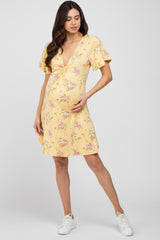 Yellow Floral Short Sleeve Maternity Dress