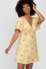 Yellow Floral Short Sleeve Maternity Dress