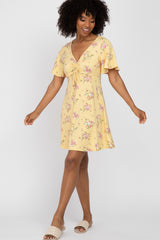 Yellow Floral Short Sleeve Dress