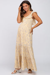 Yellow Floral Ruffle Tiered Maternity Maxi Dress