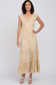 Yellow Floral Ruffle Tiered Maxi Dress