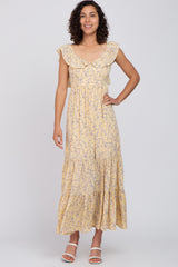 Yellow Floral Ruffle Tiered Maternity Maxi Dress