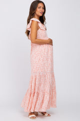 Pink Floral Ruffle Tiered Maternity Maxi Dress